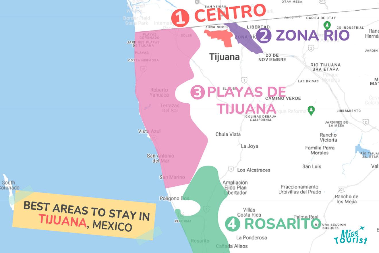 Map of best places to stay Tijuana